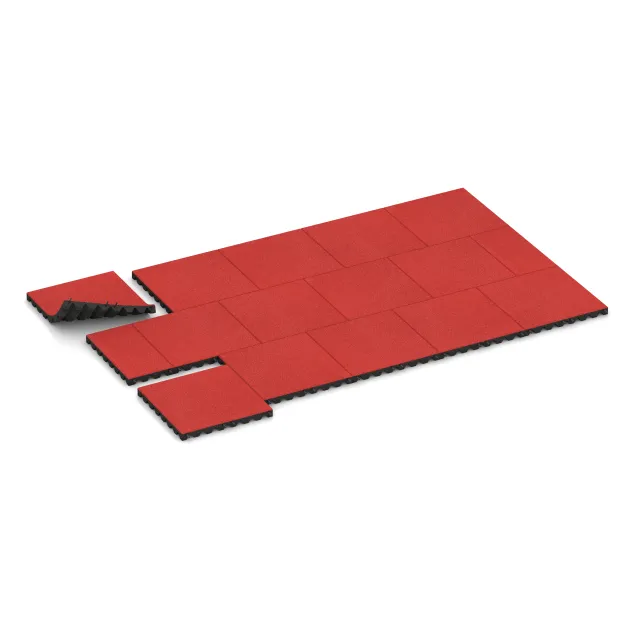 Typische Verlegung oder Einbausituation für den Artikel 0639 von WARCO - Fallschutzplatte, Farbton Rose in der Abmessung 500 x 500 x 45 mm.