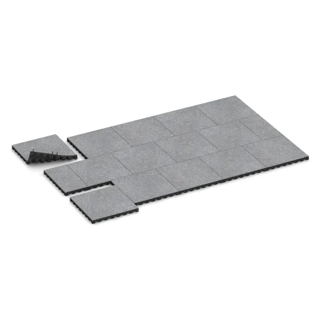 Typische Verlegung oder Einbausituation für den Artikel 4475 von WARCO - Fallschutzplatte, Farbton Grau Melange in der Abmessung 500 x 500 x 45 mm.
