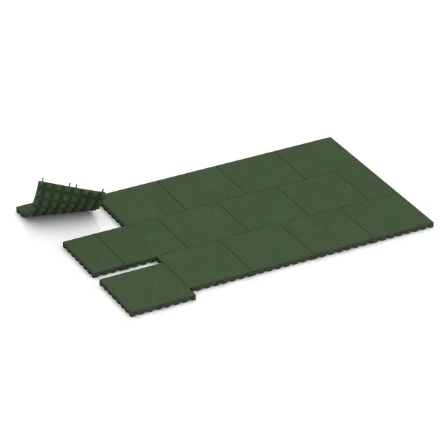 Typische Verlegung oder Einbausituation für den Artikel 0662 von WARCO - Fallschutzplatte, Farbton Grasgrün in der Abmessung 500 x 500 x 45 mm.