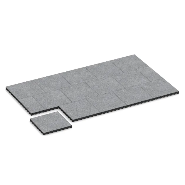 Typische Verlegung oder Einbausituation für den Artikel 5362 von WARCO - Fallschutzplatte, Farbton Grau Melange in der Abmessung 500 x 500 x 50 mm.