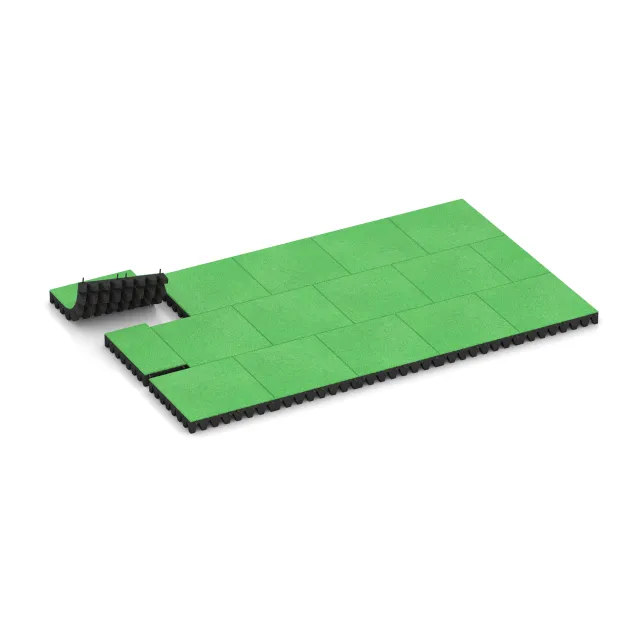 Typische Verlegung oder Einbausituation für den Artikel 0721 von WARCO - Fallschutzplatte, Farbton Maigrün in der Abmessung 500 x 500 x 80 mm.