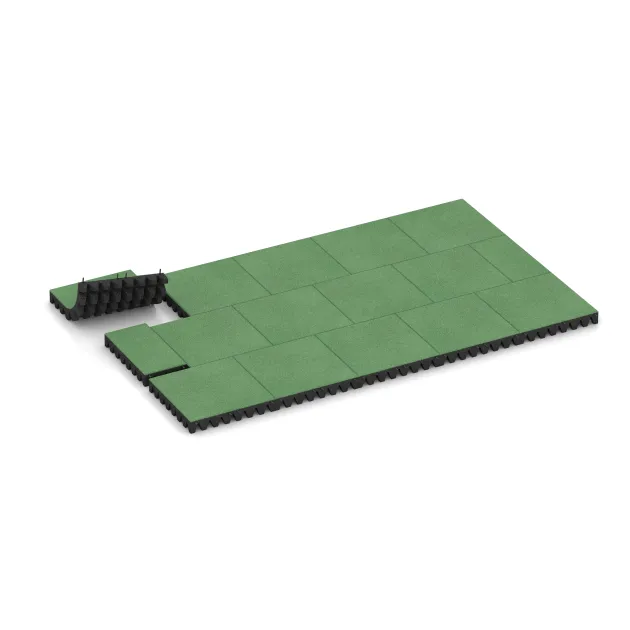 Typische Verlegung oder Einbausituation für den Artikel 0723 von WARCO - Fallschutzplatte, Farbton Blassgrün in der Abmessung 500 x 500 x 80 mm.