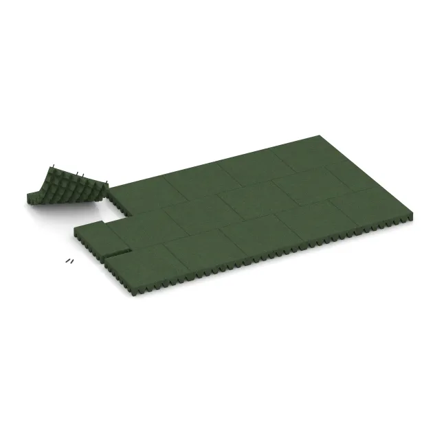 Typische Verlegung oder Einbausituation für den Artikel 0728 von WARCO - Fallschutzplatte, Farbton Grasgrün in der Abmessung 500 x 500 x 80 mm.
