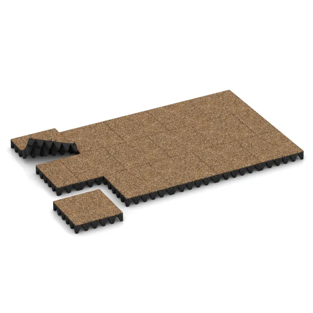 Typische Verlegung oder Einbausituation für den Artikel 3702 von WARCO - Fallschutzplatte, Farbton Rattan Lounge in der Abmessung 500 x 500 x 100 mm.