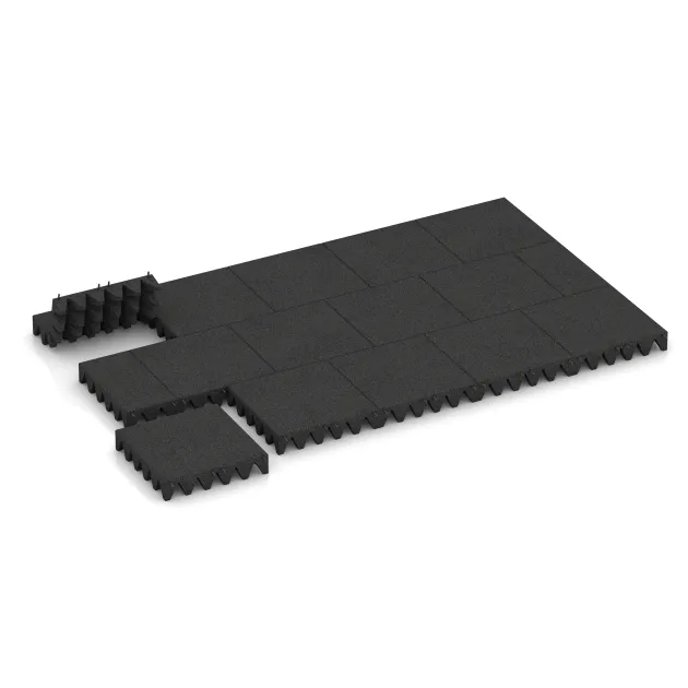 Typische Verlegung oder Einbausituation für den Artikel 0744 von WARCO - Fallschutzplatte, Farbton Anthrazit in der Abmessung 500 x 500 x 100 mm.