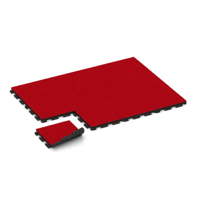 Typische Verlegung oder Einbausituation für den Artikel 1373 von WARCO - Fitnessboden Kunstrasen-Platte, Farbton Rotes Kunstgras in der Abmessung 500 x 500 x 40 mm.