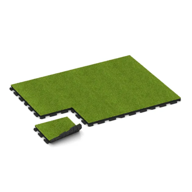 Typische Verlegung oder Einbausituation für den Artikel 1374 von WARCO - Fitnessboden Kunstrasen-Platte, Farbton Grünes Kunstgras in der Abmessung 500 x 500 x 40 mm.