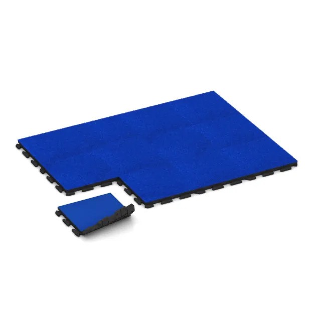 Typische Verlegung oder Einbausituation für den Artikel 1378 von WARCO - Fitnessboden Kunstrasen-Platte, Farbton Blaues Kunstgras in der Abmessung 500 x 500 x 40 mm.