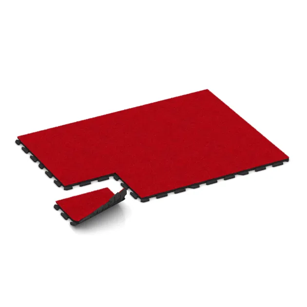 Typische Verlegung oder Einbausituation für den Artikel 1240 von WARCO - Fitnessboden Kunstrasen-Platte, Farbton Rotes Kunstgras in der Abmessung 500 x 500 x 30 mm.