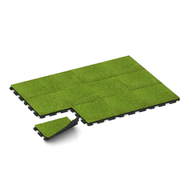 Typische Verlegung oder Einbausituation für den Artikel 1241 von WARCO - Fitnessboden Kunstrasen-Platte, Farbton Grünes Kunstgras in der Abmessung 500 x 500 x 30 mm.
