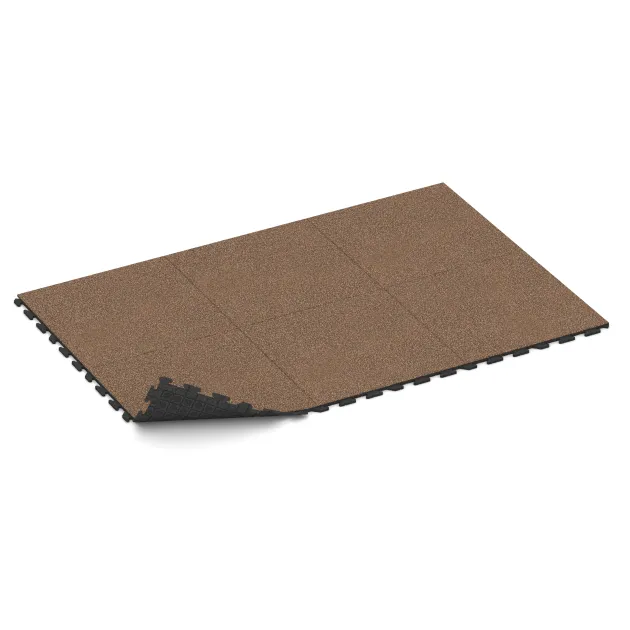Typische Verlegung oder Einbausituation für den Artikel 1603 von WARCO - Fitnessboden Gummi-Fliesen Classic, Farbton Bast & Borke in der Abmessung 1000 x 1000 x 30 mm.