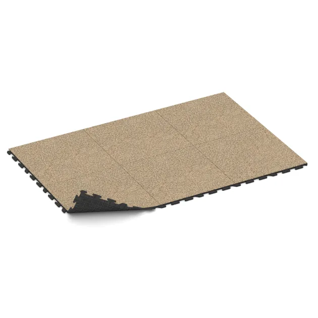 Typische Verlegung oder Einbausituation für den Artikel 1606 von WARCO - Fitnessboden Gummi-Fliesen Classic, Farbton Travertin in der Abmessung 1000 x 1000 x 30 mm.