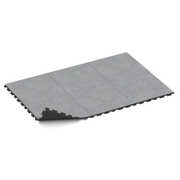 Typische Verlegung oder Einbausituation für den Artikel 4638 von WARCO - Fitnessboden Gummi-Fliesen Classic, Farbton Grau Melange in der Abmessung 1000 x 1000 x 30 mm.