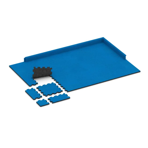Typische Verlegung oder Einbausituation für den Artikel 5734 von WARCO - Messeboden-Klickfliese, Farbton Himmelblau in der Abmessung 306 x 306 x 20 mm.