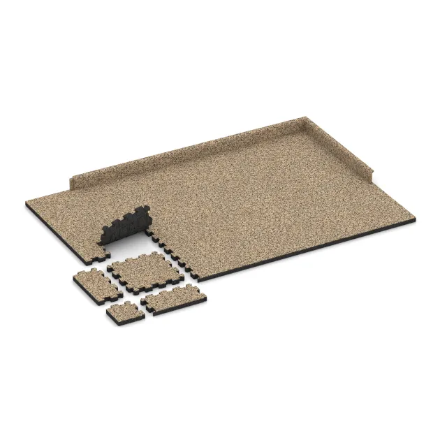 Typische Verlegung oder Einbausituation für den Artikel 4253 von WARCO - Sportboden – fugenlos, Farbton Travertin in der Abmessung 306 x 306 x 30 mm.