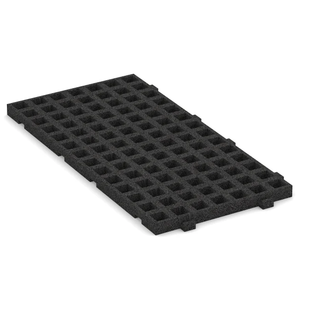 Foto der hinteren Seite vom unsymmetrischen WARCO-Formteil 5274: Fallschutz-Rasengittermatte, Design Anthrazit, Maße 1000 x 500 x 45 mm.